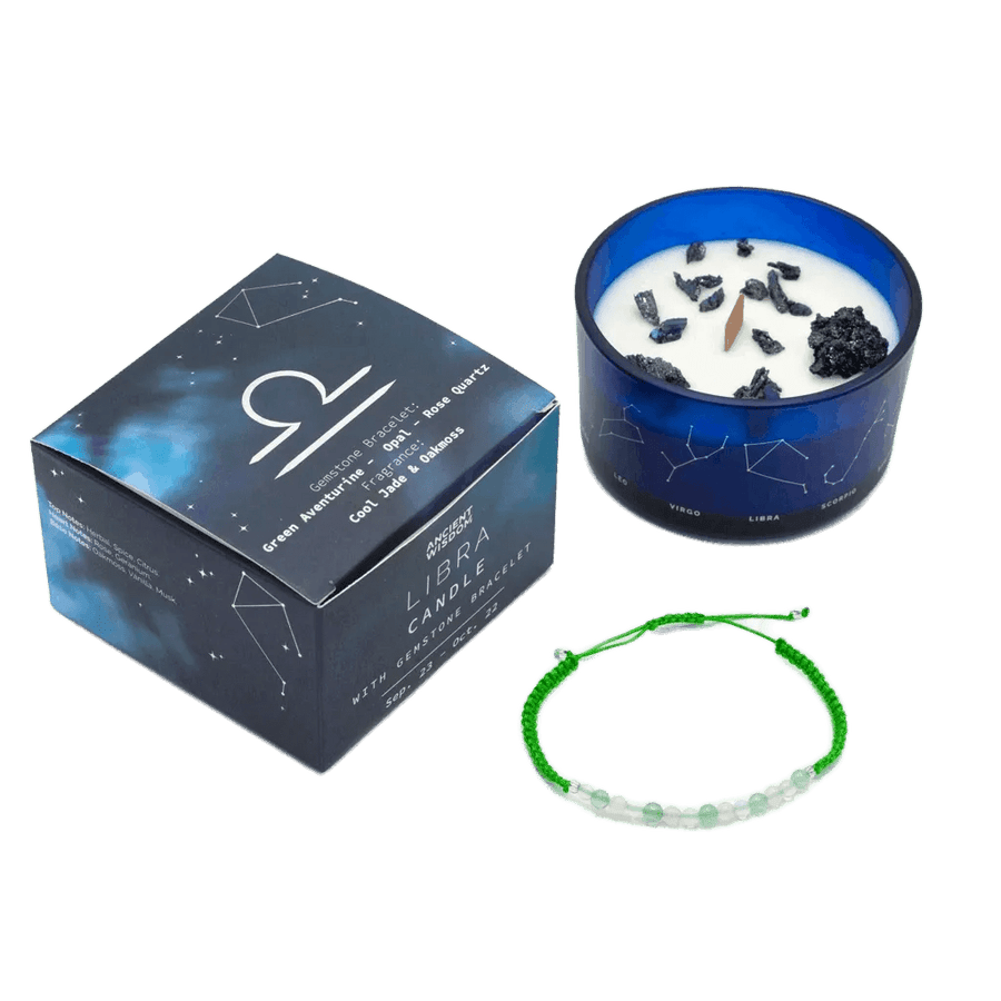 Libra Zodiac Crystal Candle & Gemstone Bracelet - Zodiac Crystal Candles with Gemstone Bracelet - SIXTH HOUSE