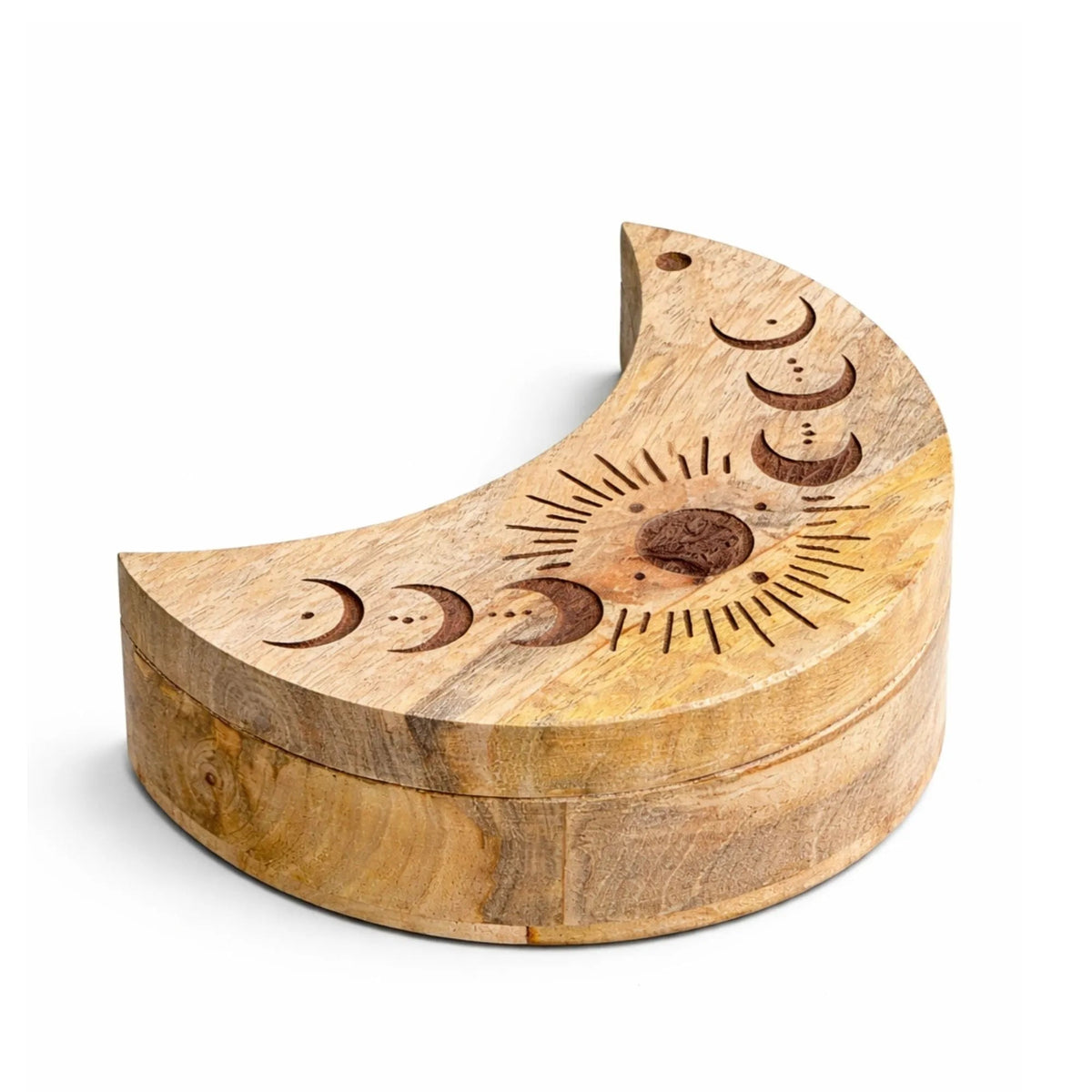 Moon-Shaped Mango Wood Sliding Box