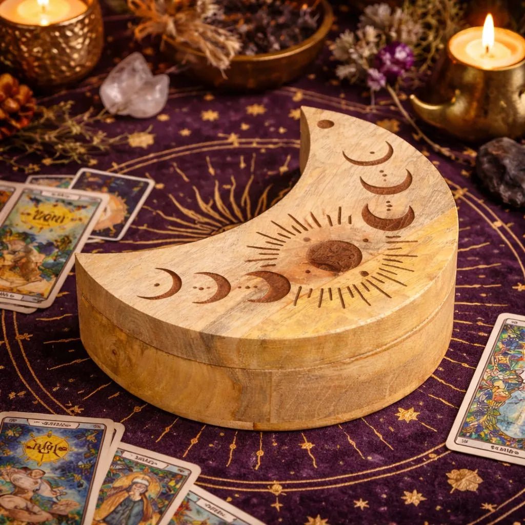 Moon-Shaped Mango Wood Sliding Box - Storage Box - SIXTH HOUSE