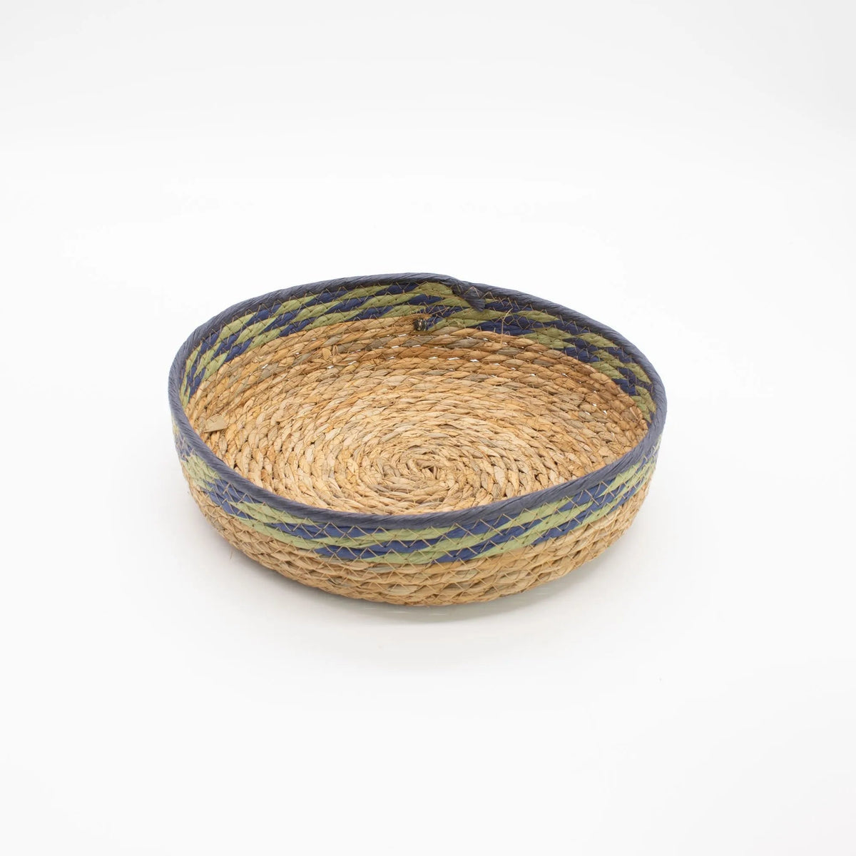 Natural, Green & Blue Woven Tray Baskets – Set of 3 - Storage Baskets - SIXTH HOUSE