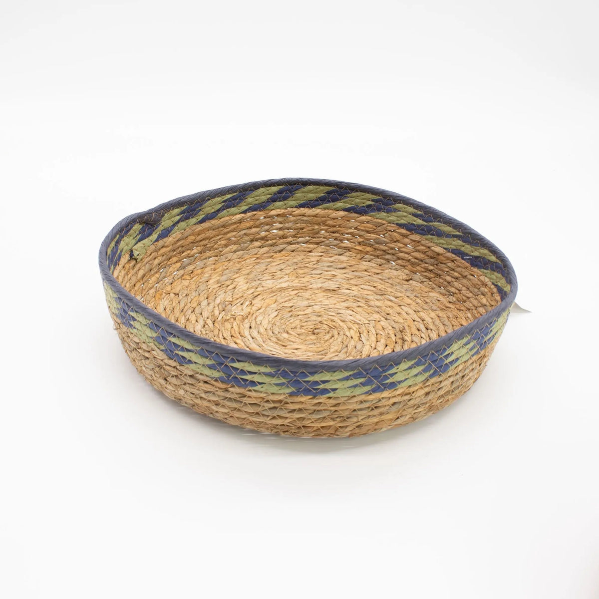 Natural, Green & Blue Woven Tray Baskets – Set of 3 - Storage Baskets - SIXTH HOUSE