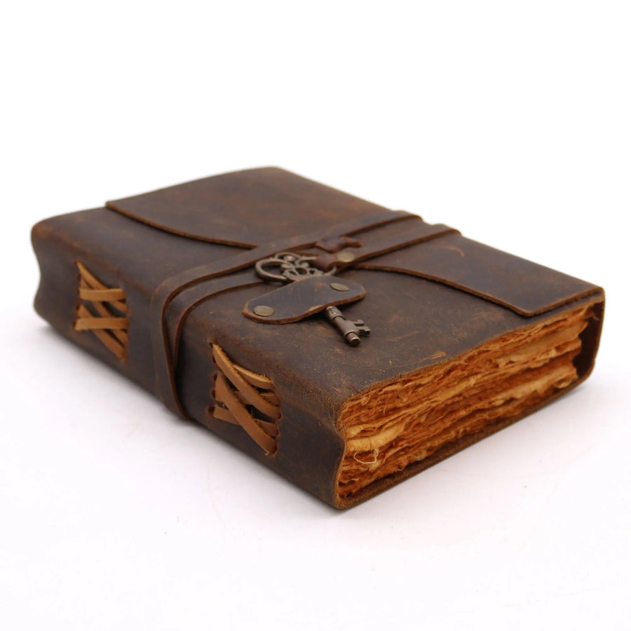 Oiled Brown Leather Grimoire with Key — 200 Pages