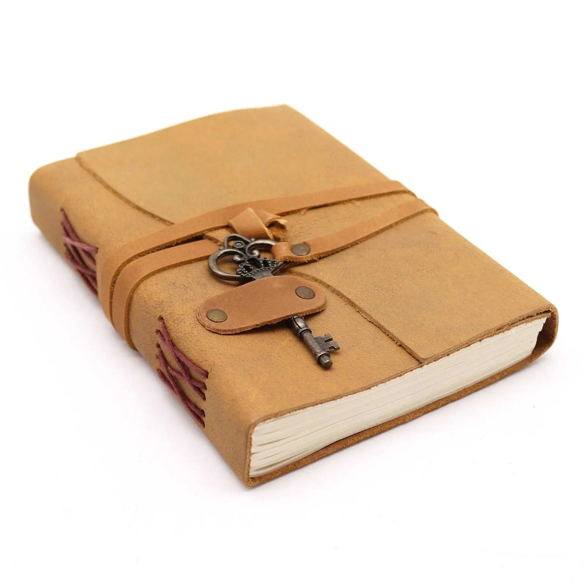 Oiled Tan Leather Grimoire with Key — 200 Pages - Leather Notebooks – Vintage Style Journals - SIXTH HOUSE