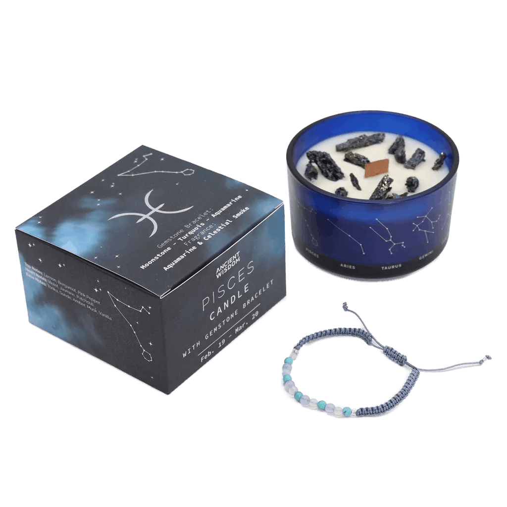 Pisces Zodiac Crystal Candle & Gemstone Bracelet - Zodiac Crystal Candles with Gemstone Bracelet - SIXTH HOUSE