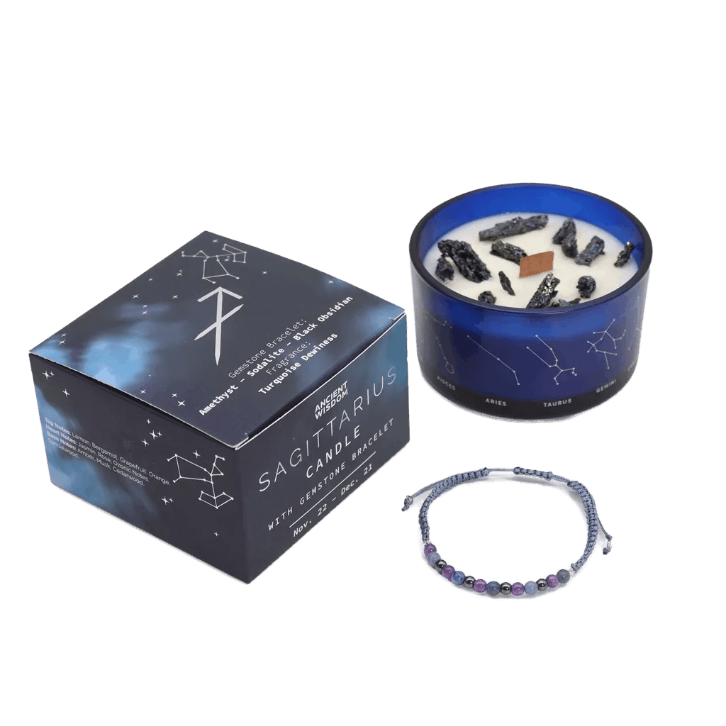 Sagittarius Zodiac Crystal Candle & Gemstone Bracelet - Zodiac Crystal Candles with Gemstone Bracelet - SIXTH HOUSE