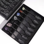 Seven Gemstone Spoons — Dark Silver - Set of 7 Ancient Witch Gemstone Spoons - SIXTH HOUSE