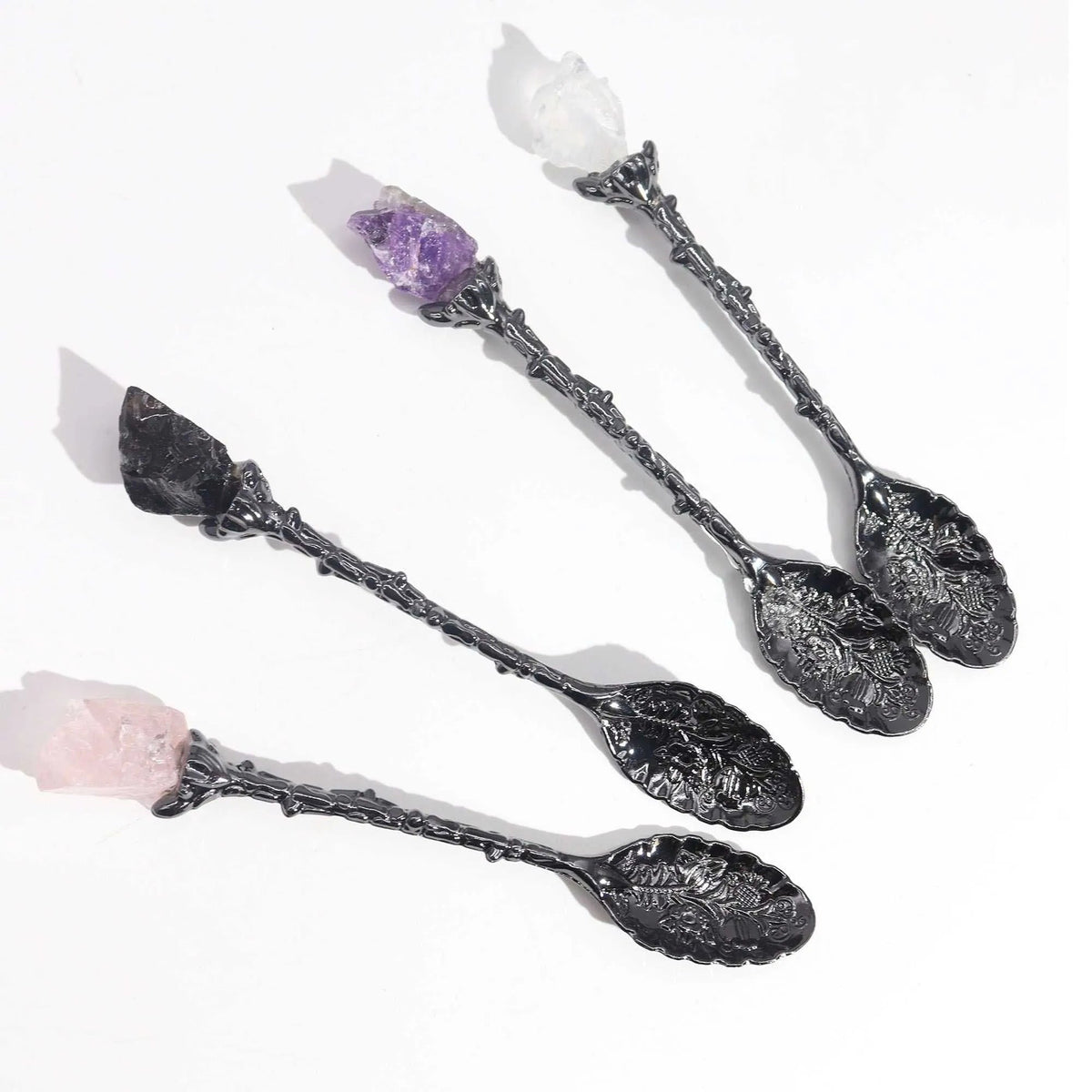 Seven Gemstone Spoons — Dark Silver - Set of 7 Ancient Witch Gemstone Spoons - SIXTH HOUSE