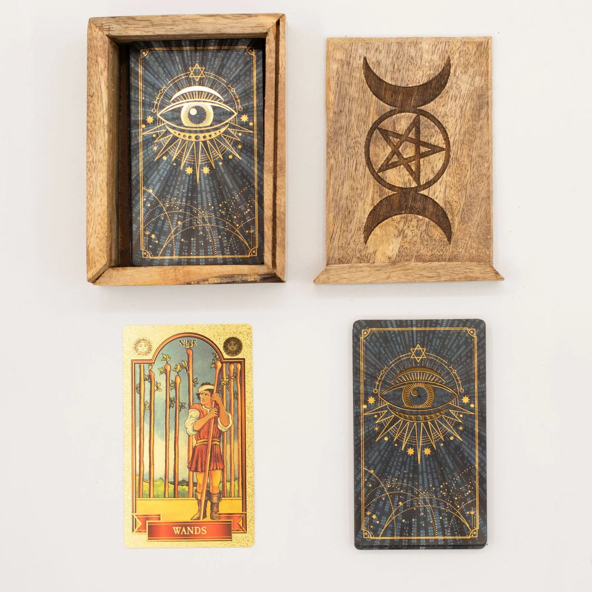 Small Mango Wood Tarot Box with Card Holder - Tarot Storage Box - SIXTH HOUSE