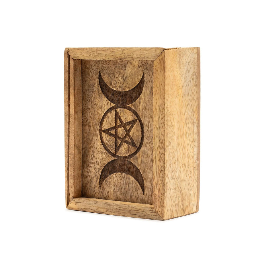 Small Mango Wood Tarot Box with Card Holder - Tarot Storage Box - SIXTH HOUSE