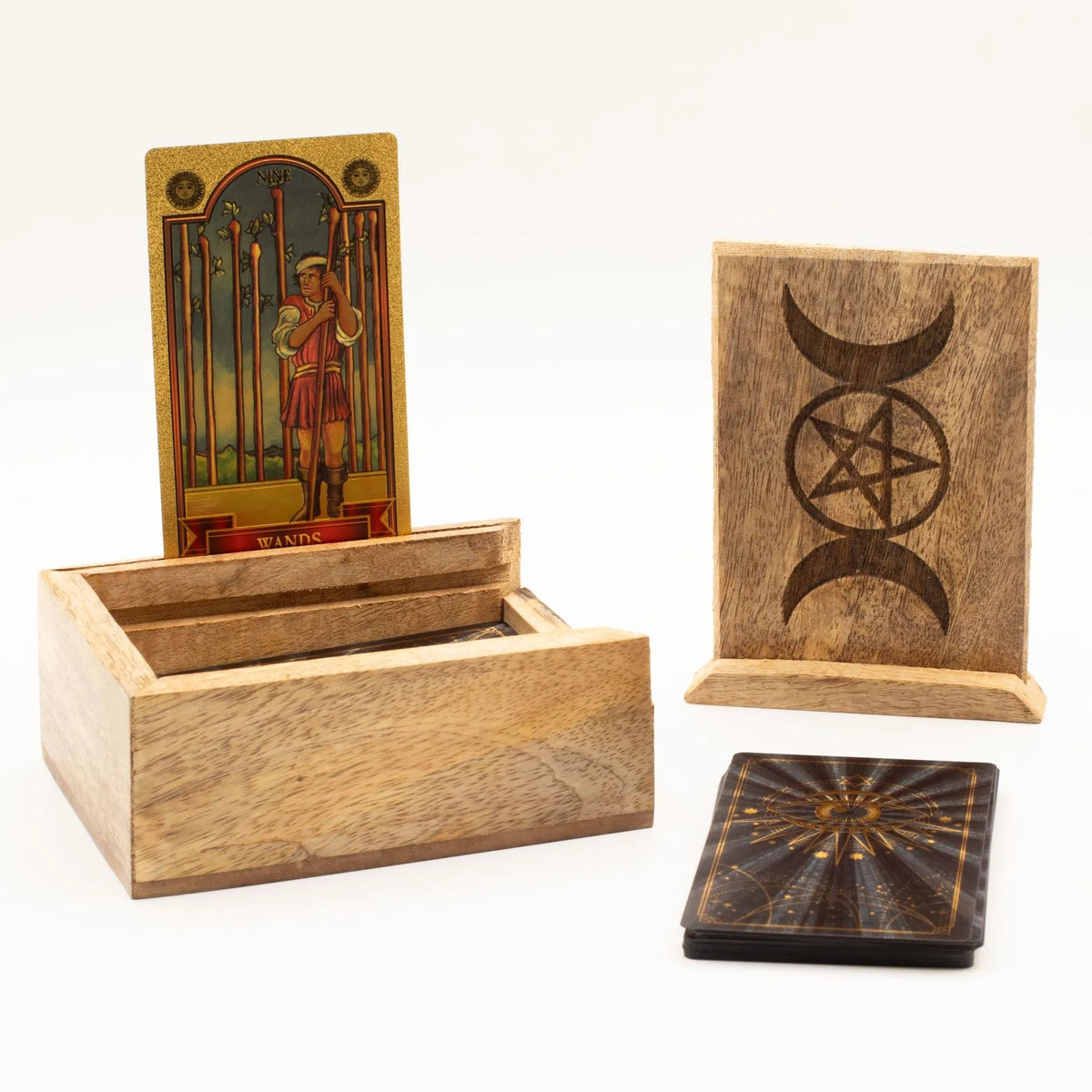 Small Mango Wood Tarot Box with Card Holder - Tarot Storage Box - SIXTH HOUSE