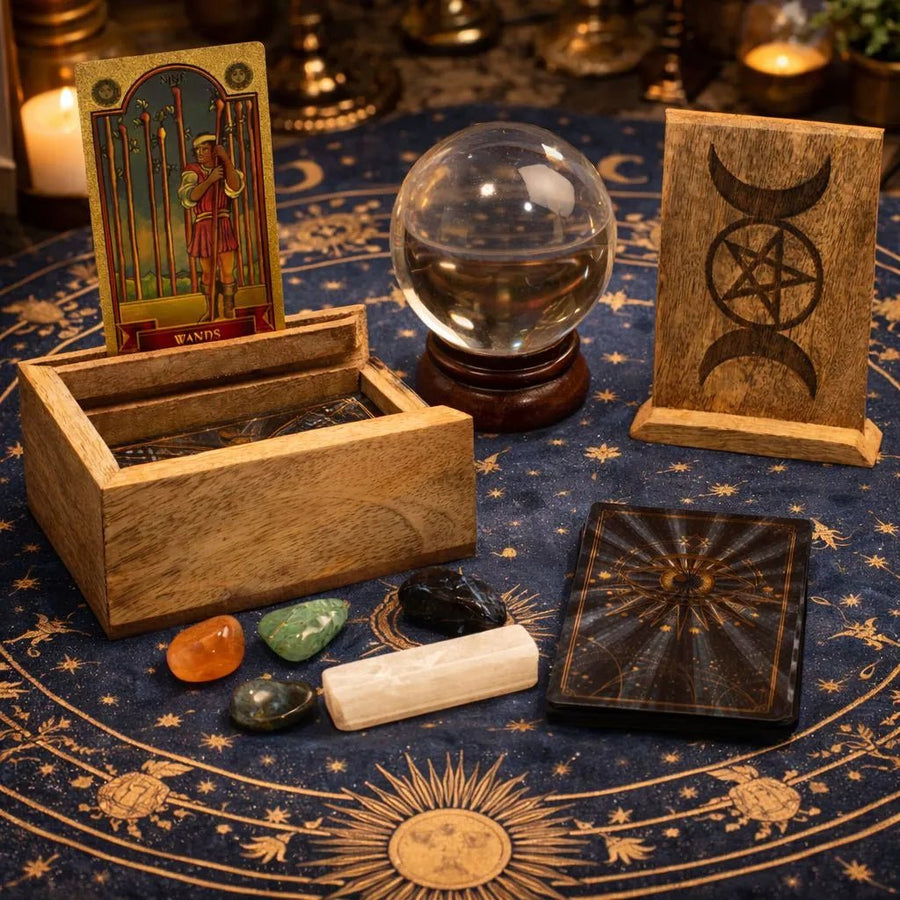 Small Mango Wood Tarot Box with Card Holder