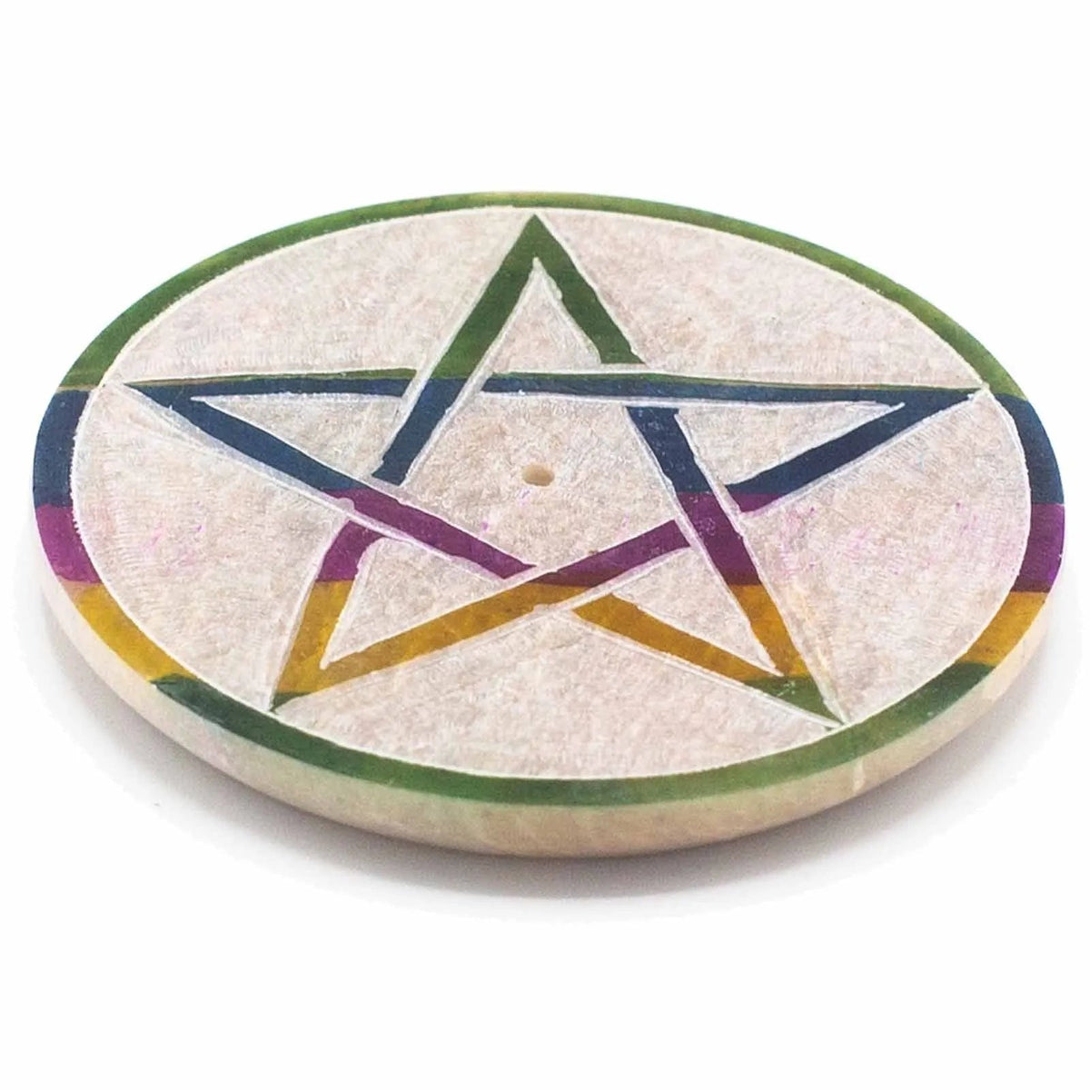 Soapstone Disc Incense Holder 8cm – Pentagram