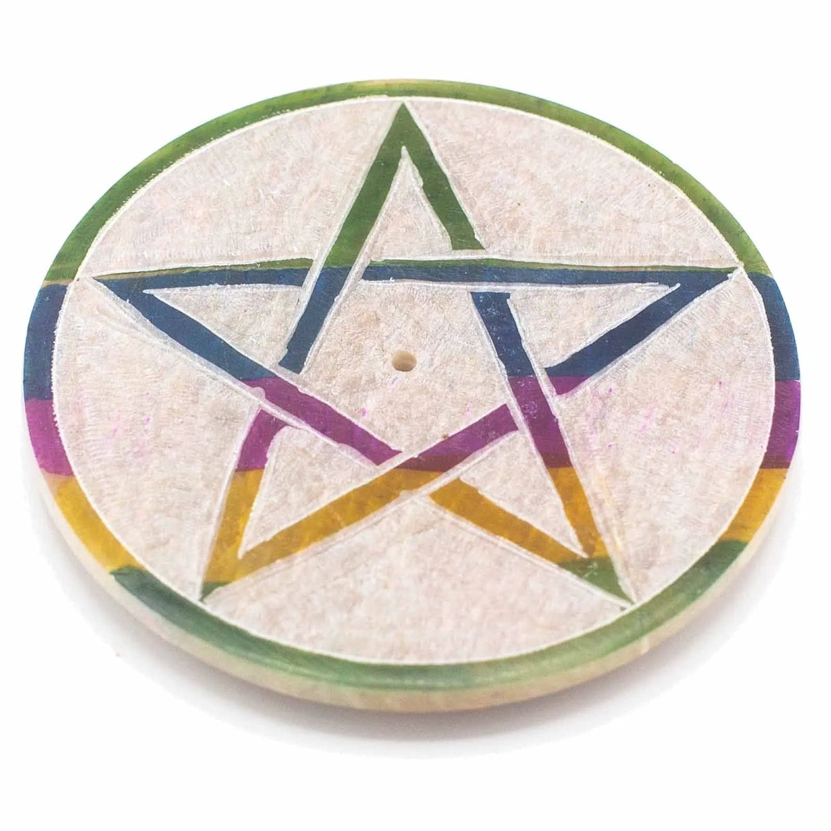 Soapstone Disc Incense Holder 8cm – Pentagram - Incense Holder - SIXTH HOUSE
