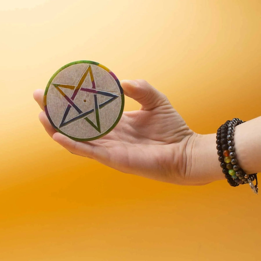 Soapstone Disc Incense Holder 8cm – Pentagram