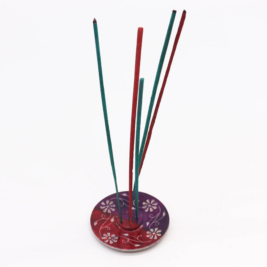 Soapstone Disc Incense Holder – Floral (5 stick holder)