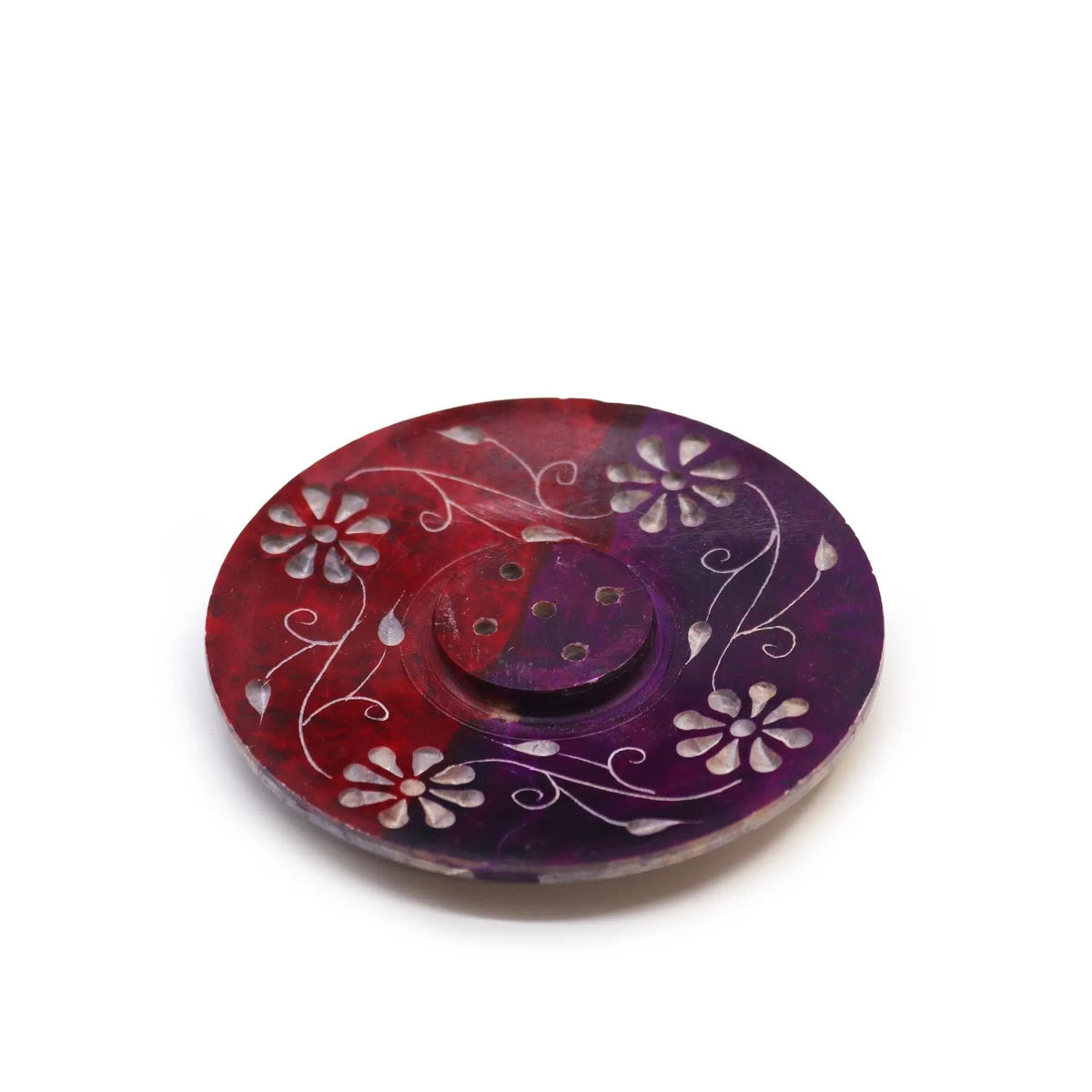 Soapstone Disc Incense Holder – Floral (5 stick holder) - Incense Holder - SIXTH HOUSE