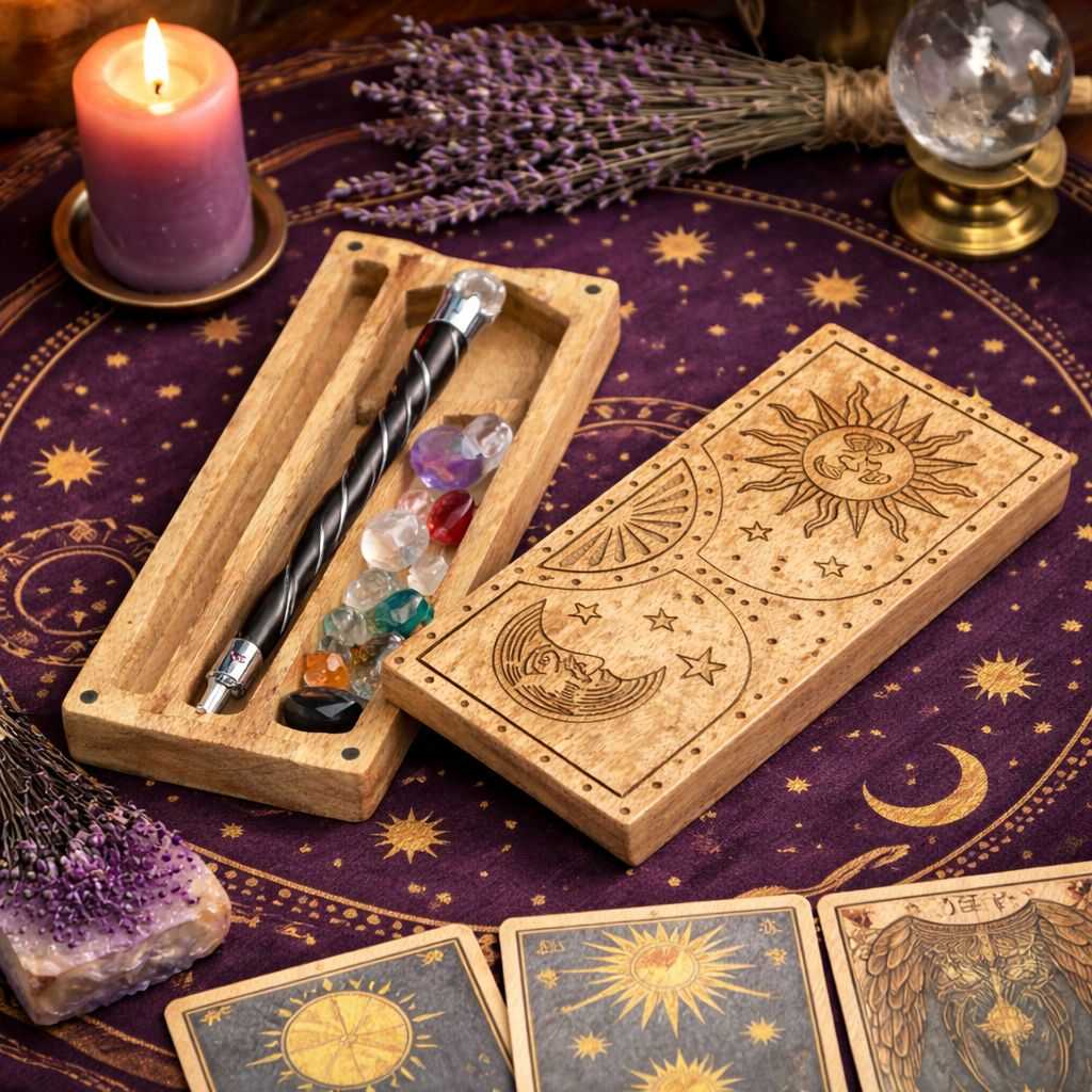 Sun & Moon Carved Wooden Storage Box - Tarot Card Storage & Reading Boxes - SIXTH HOUSE