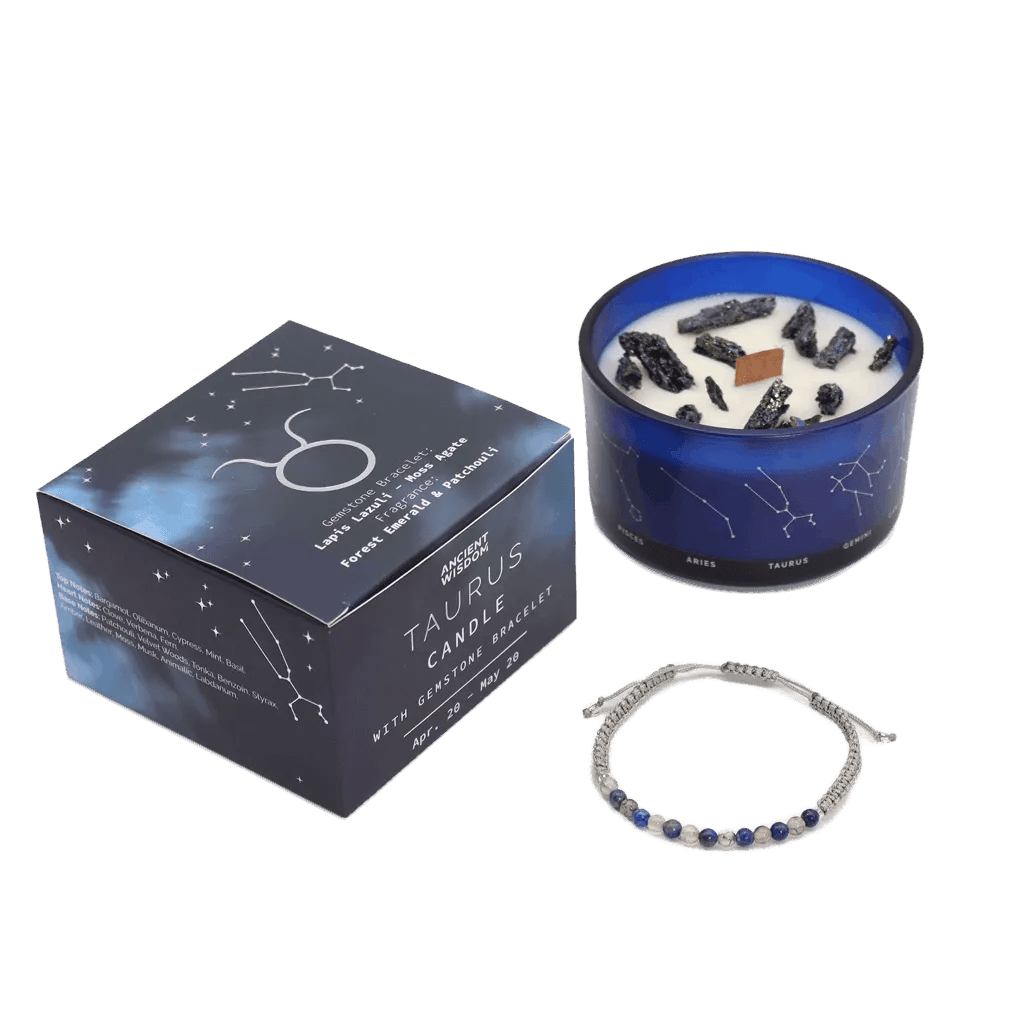 Taurus Zodiac Crystal Candle & Gemstone Bracelet - Zodiac Crystal Candles with Gemstone Bracelet - SIXTH HOUSE