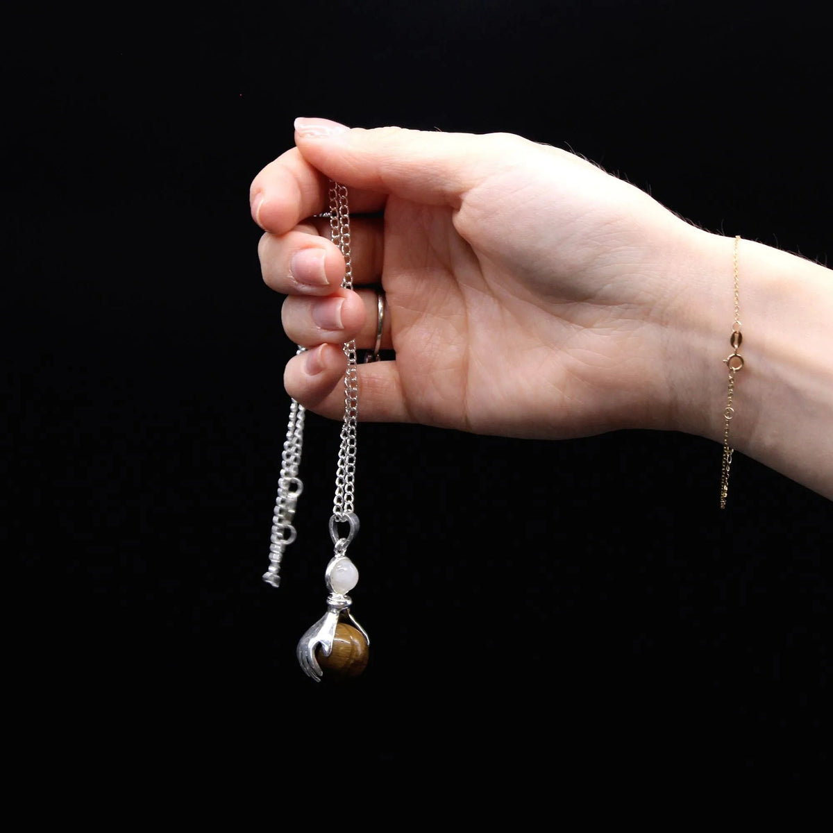 Tiger Eye Gemstone Hand Pendant Necklace - Gemstone Necklace - SIXTH HOUSE