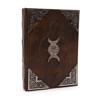 Triple Moon Leather Grimoire — 200 Pages - Leather Notebooks – Vintage Style Journals - SIXTH HOUSE