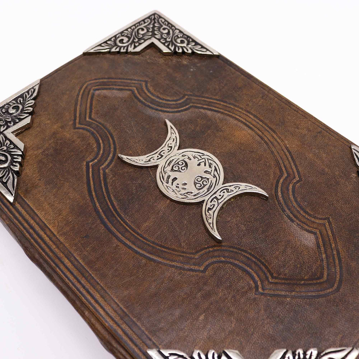 Triple Moon Leather Grimoire — 200 Pages - Leather Notebooks – Vintage Style Journals - SIXTH HOUSE