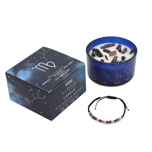 Virgo Zodiac Crystal Candle & Gemstone Bracelet - Zodiac Crystal Candles with Gemstone Bracelet - SIXTH HOUSE
