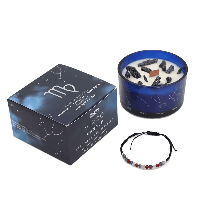 Virgo Zodiac Crystal Candle & Gemstone Bracelet - Zodiac Crystal Candles with Gemstone Bracelet - SIXTH HOUSE