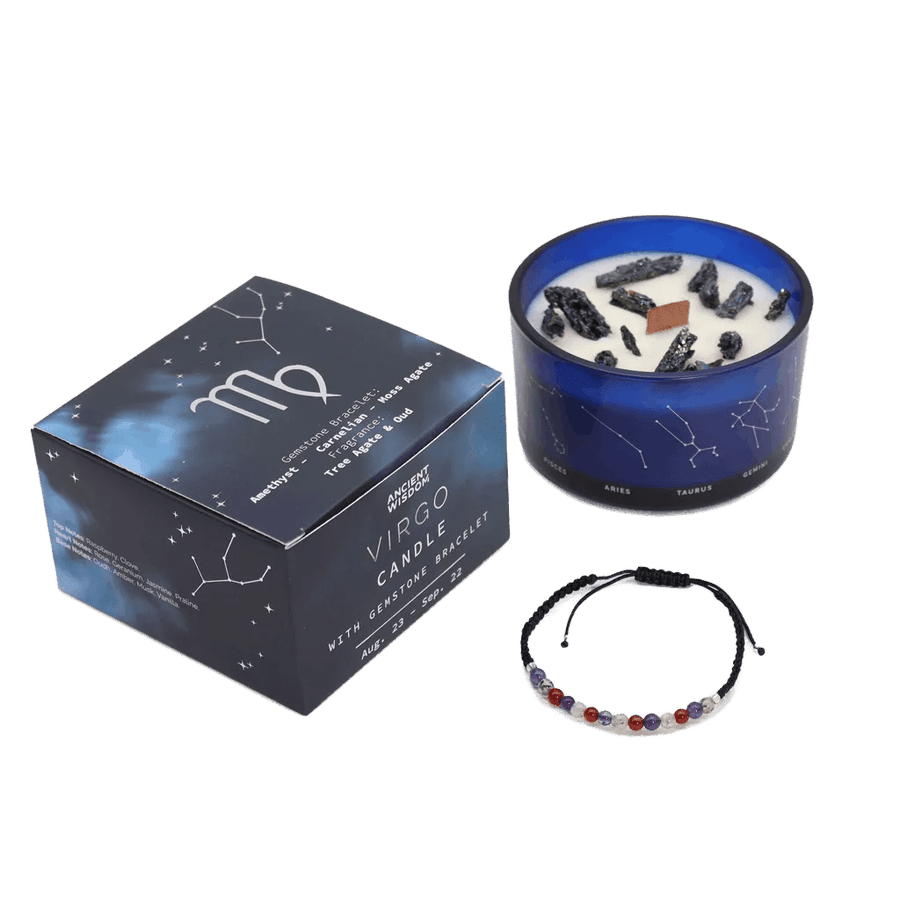 Virgo Zodiac Crystal Candle & Gemstone Bracelet - Zodiac Crystal Candles with Gemstone Bracelet - SIXTH HOUSE